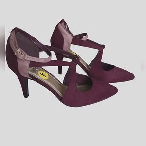 Two tone maroon and pink faux suede high heels shoes by Impo size 9